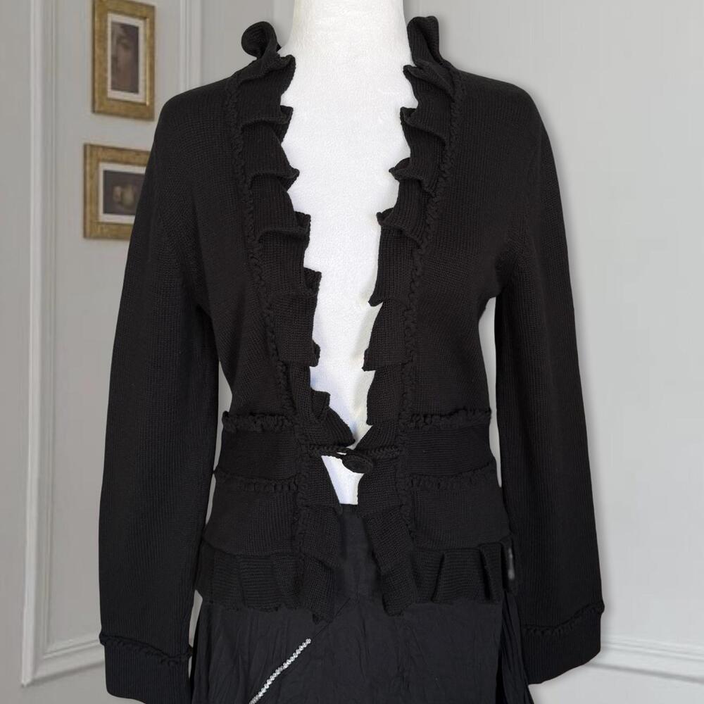 Deadstock NWT Y2K Ruffled Knit Cardigan 100% Cotton Size Small